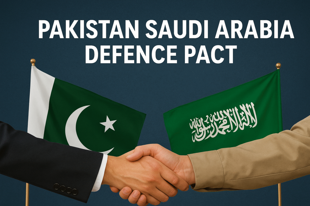 FAQs on the Pakistan Saudi Arabia Defence Pact What is the Pakistan Saudi Arabia defence pact? The Pakistan Saudi Arabia defence pact is a mutual defence agreement where both nations have pledged to support each other against external aggression, enhance joint military cooperation, and strengthen regional security. When was the Pakistan Saudi Arabia defence pact signed? The pact was signed in 2025, formalizing decades of close military ties between the two countries. Why did Pakistan and Saudi Arabia sign a defence pact? The defence pact was signed to address regional instability, enhance deterrence, and ensure joint security in response to evolving threats in South Asia and the Middle East. Does the defence pact include nuclear deterrence? While the agreement avoids explicitly mentioning nuclear cooperation, analysts note the strategic ambiguity could imply an extension of Pakistan’s nuclear deterrence to Saudi Arabia. How does the pact affect India and Iran? For India, the pact signals Pakistan’s growing military alliances, while for Iran, it raises concerns over regional balance and Saudi security policies. Both countries are closely monitoring the pact’s implications. How will the Pakistan Saudi Arabia defence pact impact the Middle East? The pact could reshape Middle East alliances, intensify the regional arms race, and influence global powers like the U.S., China, and Russia in recalibrating their strategies. What are the challenges in implementing the Pakistan Saudi Arabia defence pact? Challenges include operational logistics, command coordination, and managing diplomatic backlash from regional rivals.